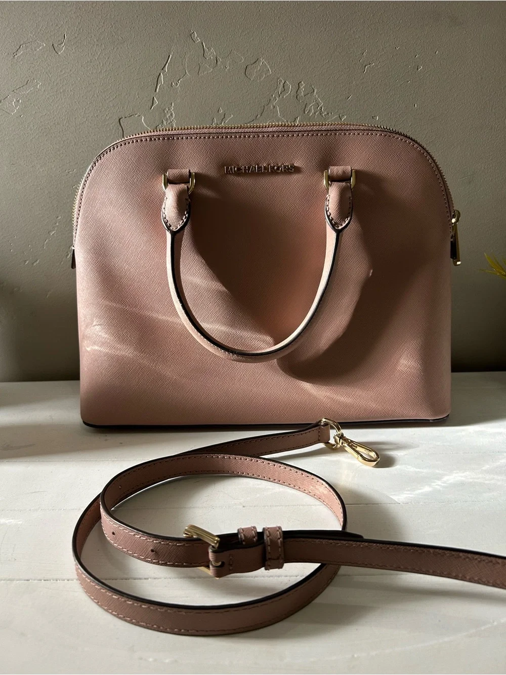 Michael Kors Dusty Rose Dome Satchel with Gold Hardware